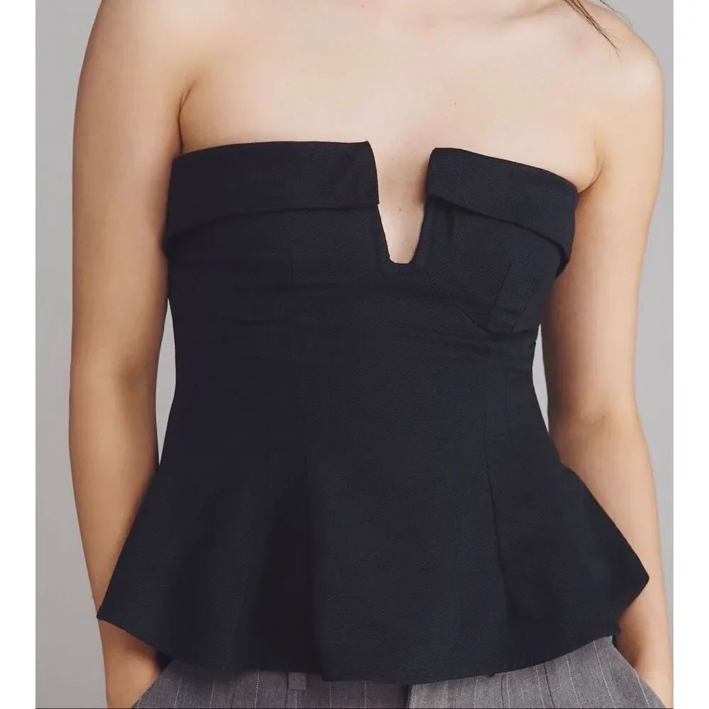 Anthropologie Maeve Strapless Plunge Top Black - US Women’s Size 12 / EU 44